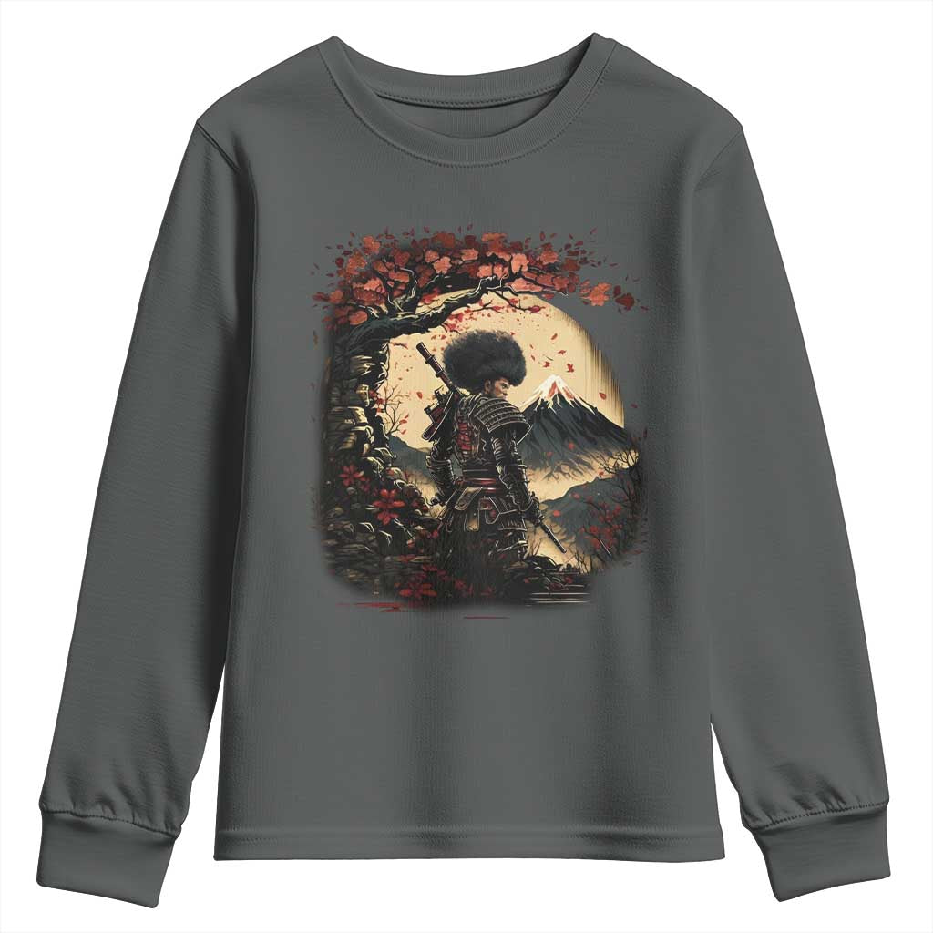 Funny African America Samurai Youth Sweatshirt Japanese Art Black Warrior Sakura