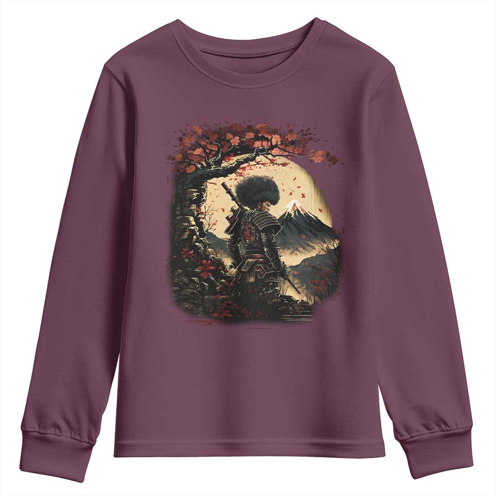 Funny African America Samurai Youth Sweatshirt Japanese Art Black Warrior Sakura