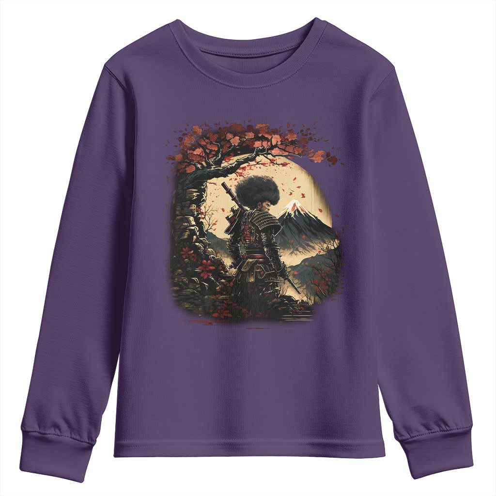 Funny African America Samurai Youth Sweatshirt Japanese Art Black Warrior Sakura
