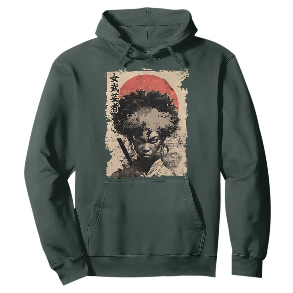 African American Female Samurai Warrior Hoodie Japanese Art Black Onna Bugeisha