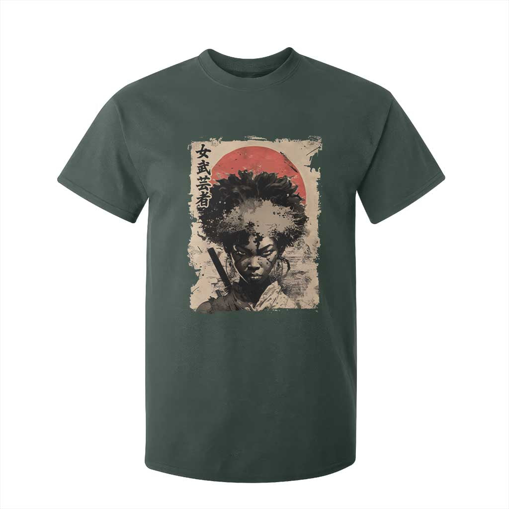 African American Female Samurai Warrior T Shirt For Kid Japanese Art Black Onna Bugeisha