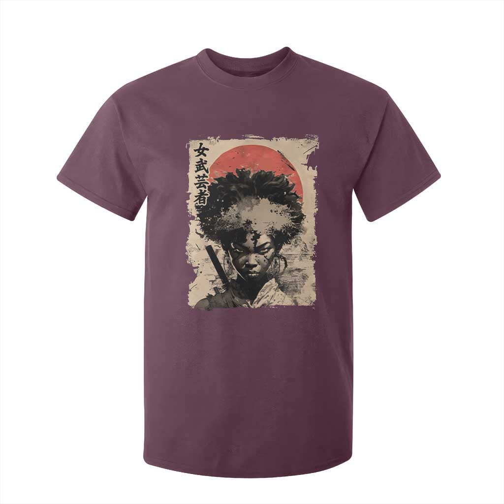 African American Female Samurai Warrior T Shirt For Kid Japanese Art Black Onna Bugeisha