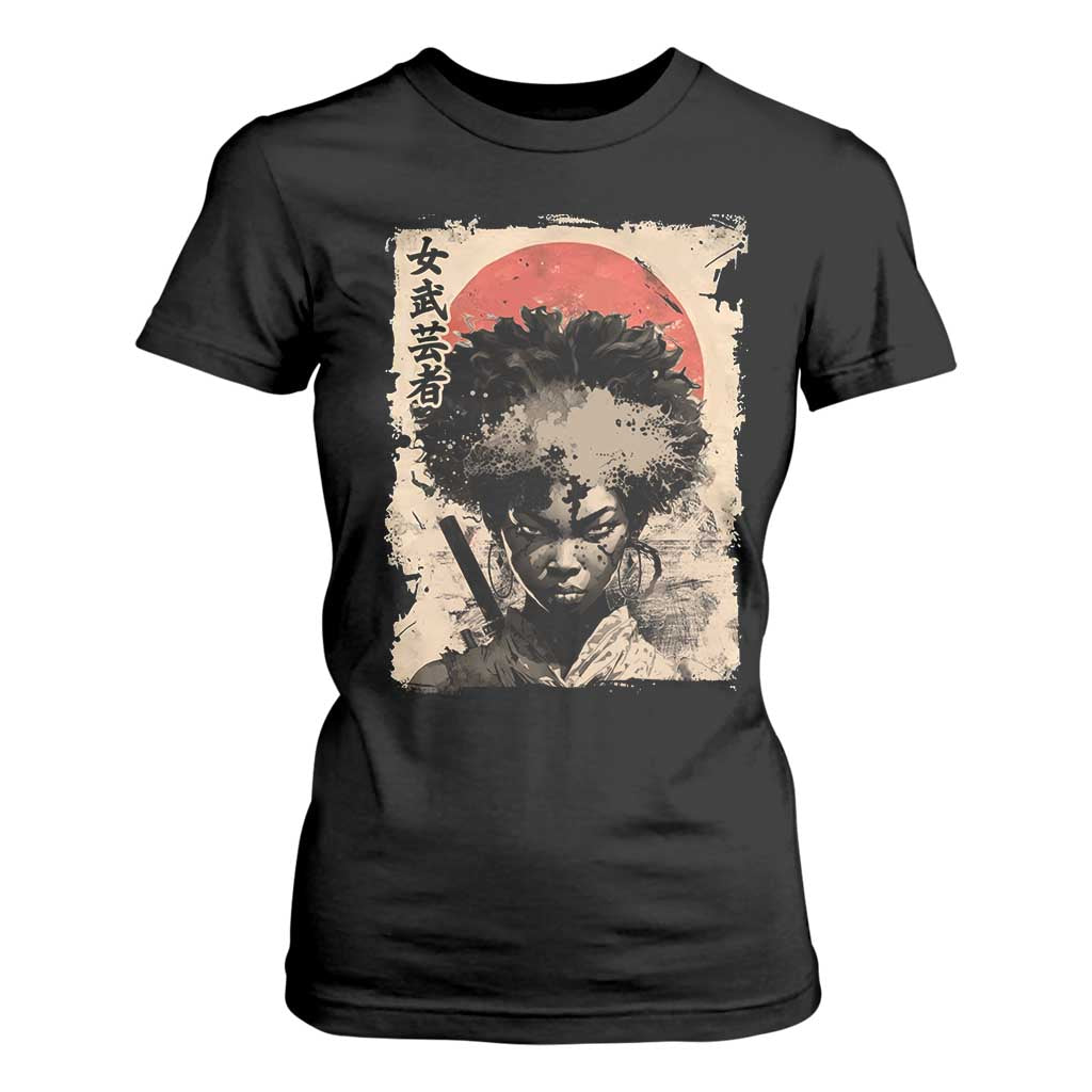 African American Female Samurai Warrior T Shirt For Women Japanese Art Black Onna Bugeisha