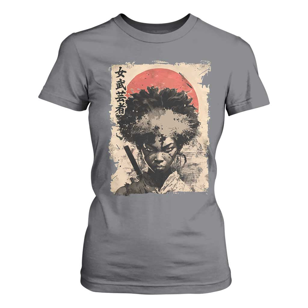 African American Female Samurai Warrior T Shirt For Women Japanese Art Black Onna Bugeisha