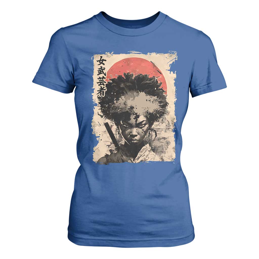 African American Female Samurai Warrior T Shirt For Women Japanese Art Black Onna Bugeisha
