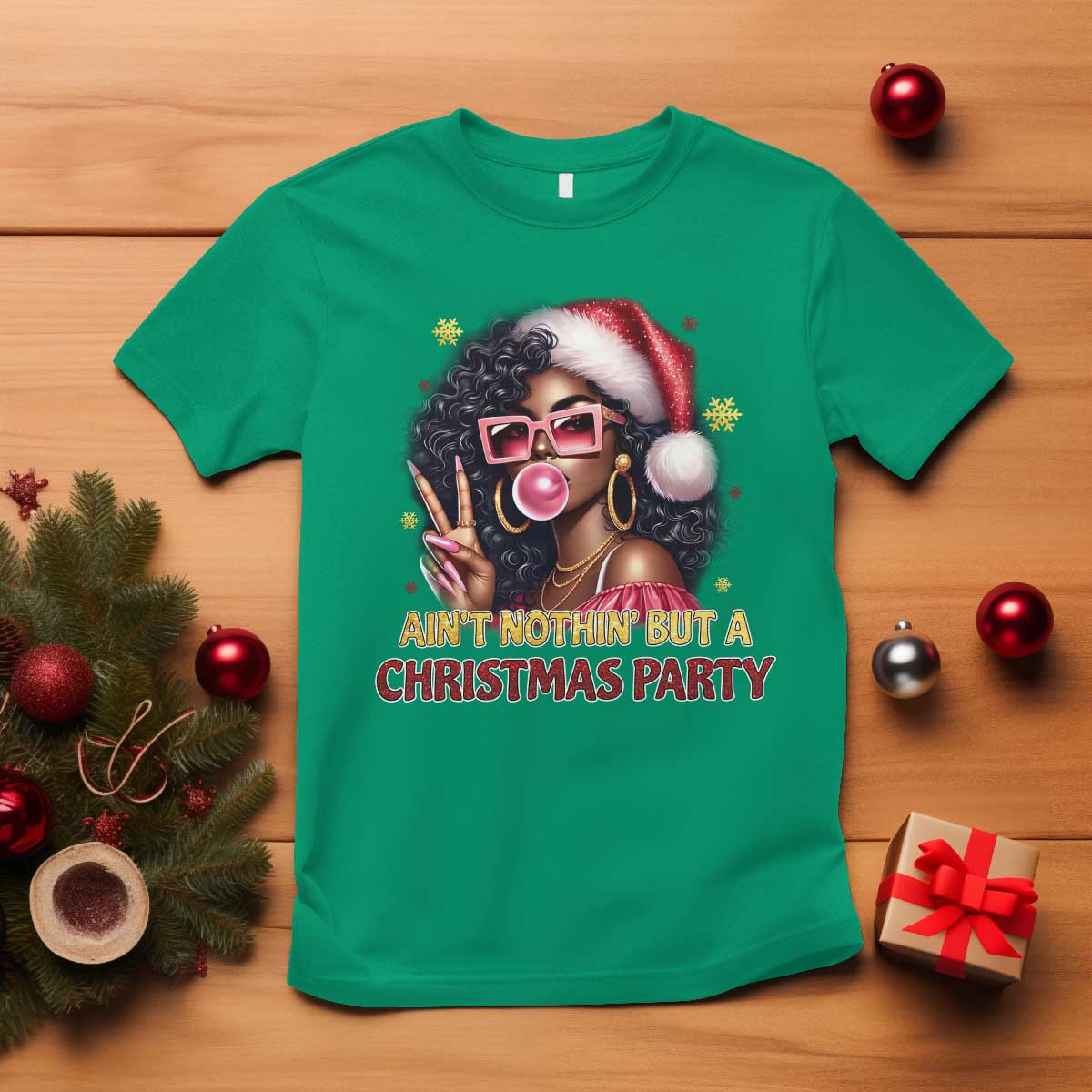 Funny Ain't Nothin' But A Christmas Party T Shirt African American Christmas Black Melanin Santa Gir