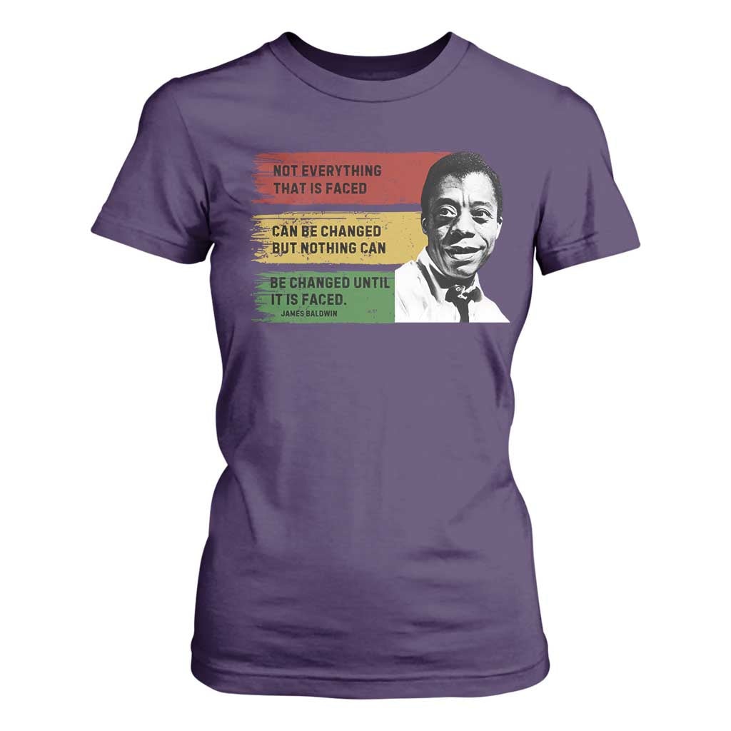 James Baldwin Inspirational Quotes T Shirt For Women Not Everything That Is Faced Can Be Changed But Nothing Can Be Changed Until It Is Faced