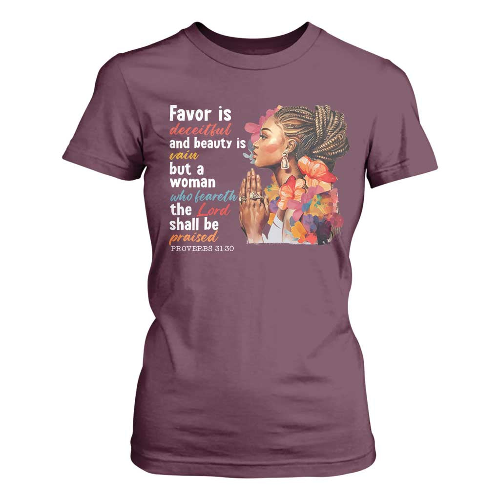 Christian African American T Shirt For Women Favor Is Deceitful And Beauty Is Vain