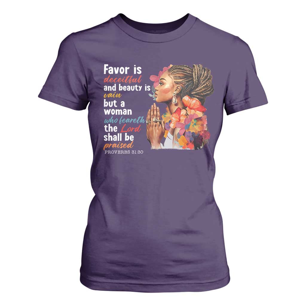 Christian African American T Shirt For Women Favor Is Deceitful And Beauty Is Vain