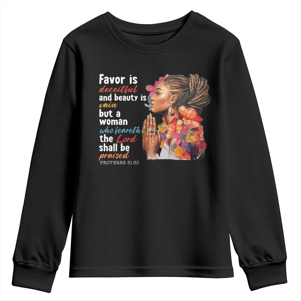 Christian African American Youth Sweatshirt Favor Is Deceitful And Beauty Is Vain