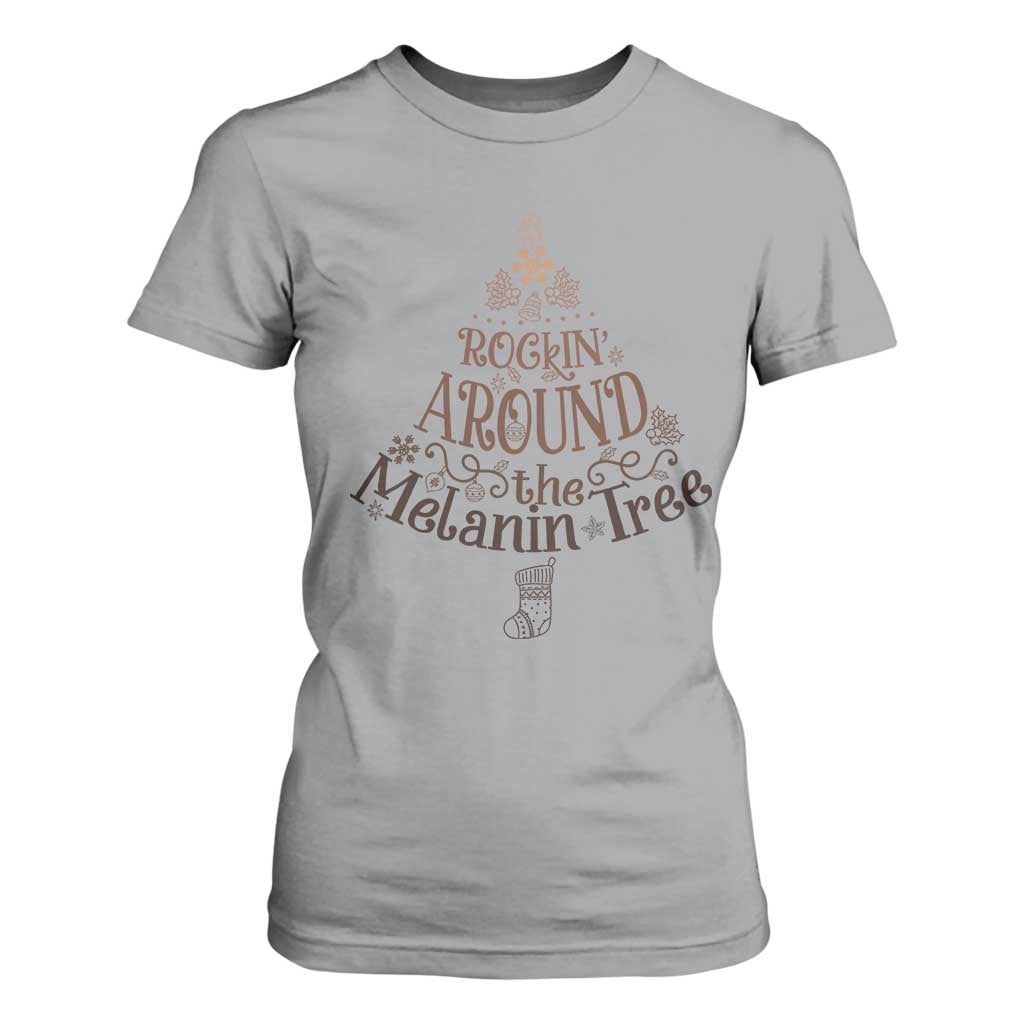 African American Christmas T Shirt For Women Rockin' Around The Melanin Xmas Tree