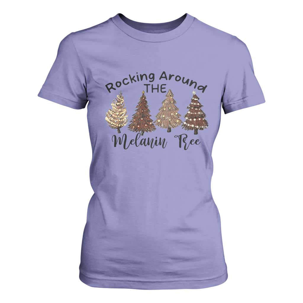 African American Christmas T Shirt For Women Rocking Around The Melanin Xmas Tree