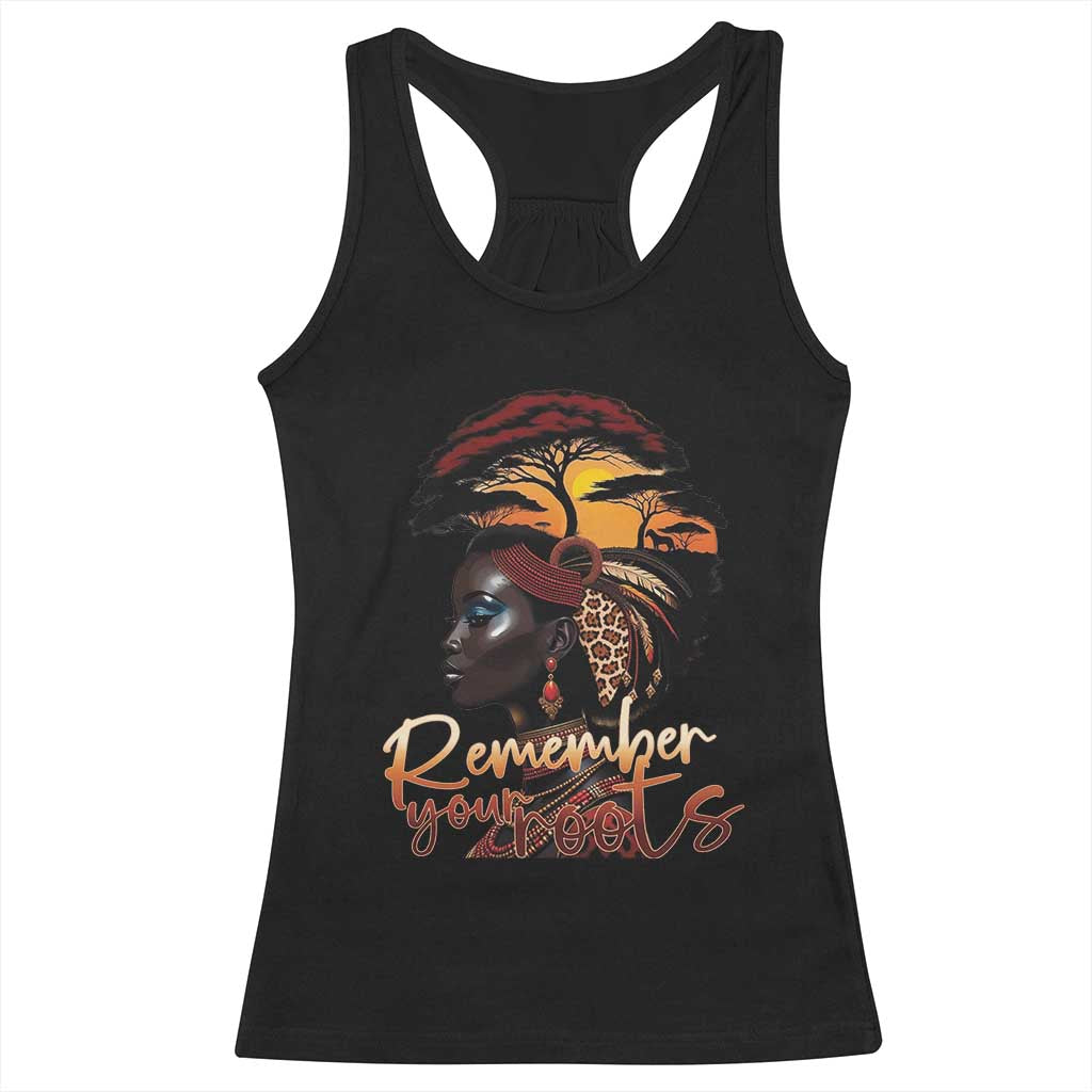 Black History Month Racerback Tank Top Remember Your Roots African Safari Afro Woman