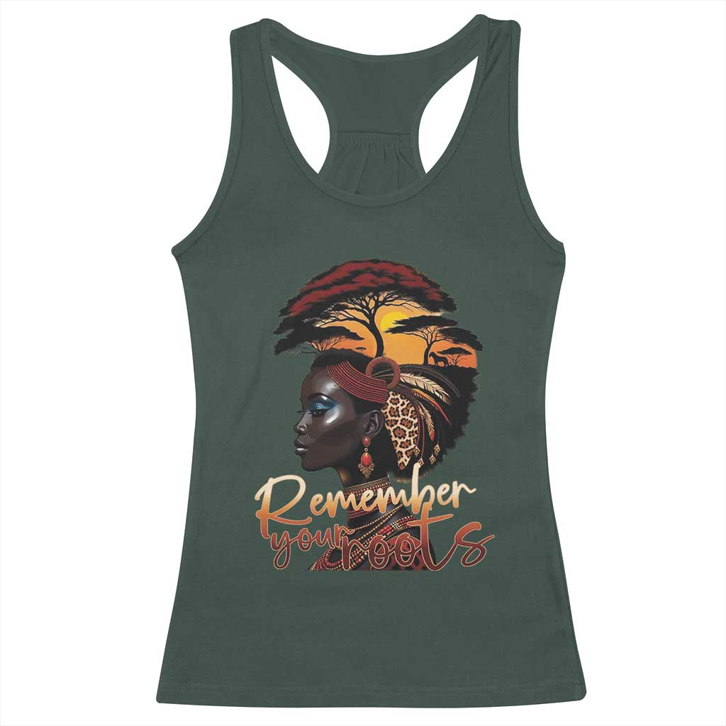 Black History Month Racerback Tank Top Remember Your Roots African Safari Afro Woman