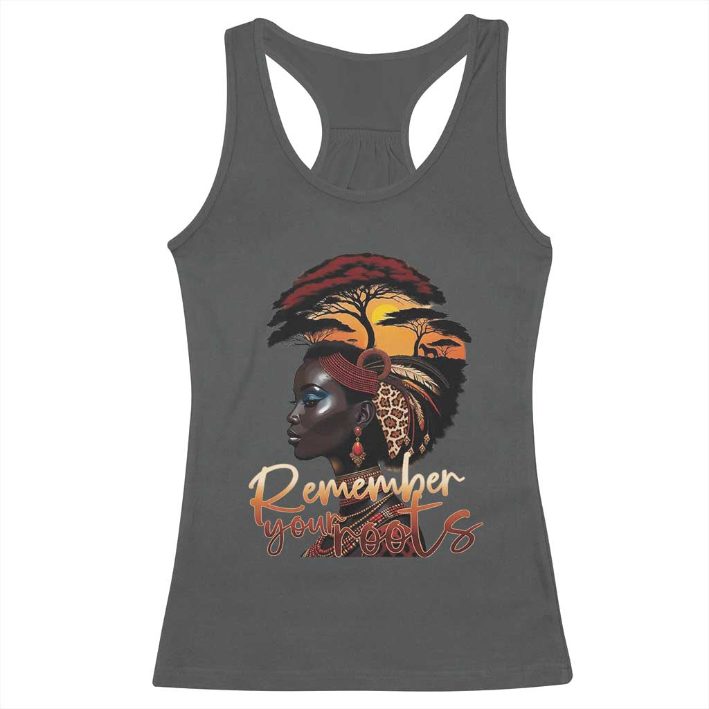Black History Month Racerback Tank Top Remember Your Roots African Safari Afro Woman
