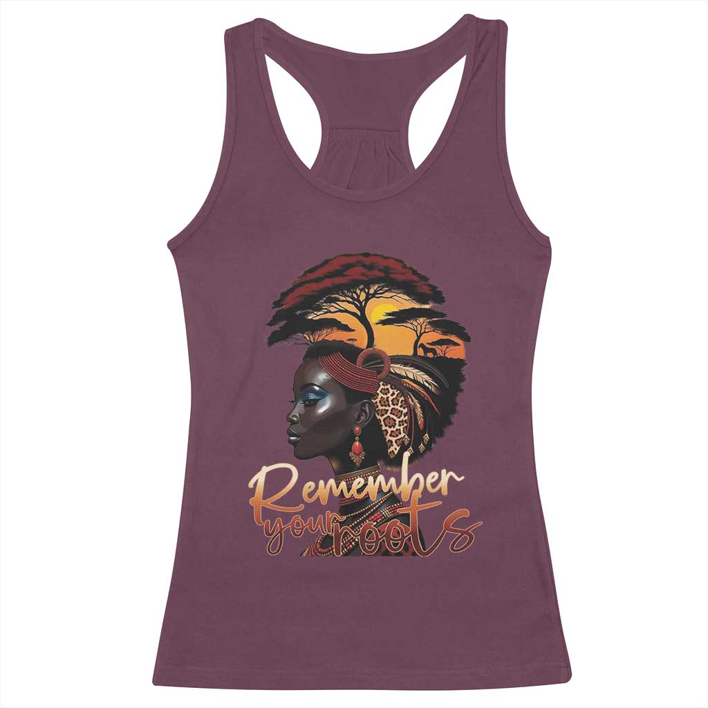 Black History Month Racerback Tank Top Remember Your Roots African Safari Afro Woman