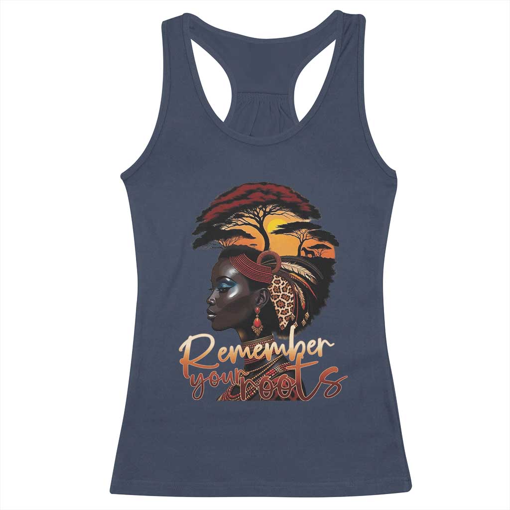 Black History Month Racerback Tank Top Remember Your Roots African Safari Afro Woman