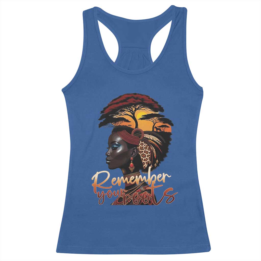 Black History Month Racerback Tank Top Remember Your Roots African Safari Afro Woman