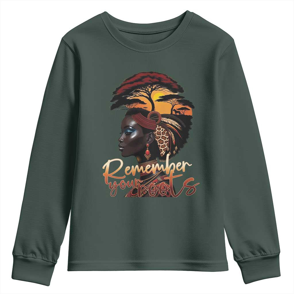 Black History Month Youth Sweatshirt Remember Your Roots African Safari Afro Woman