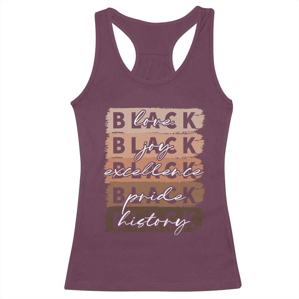 Black Love Joy Excellence Pride History Racerback Tank Top Proud African American Melanin Brush Stroke Black History