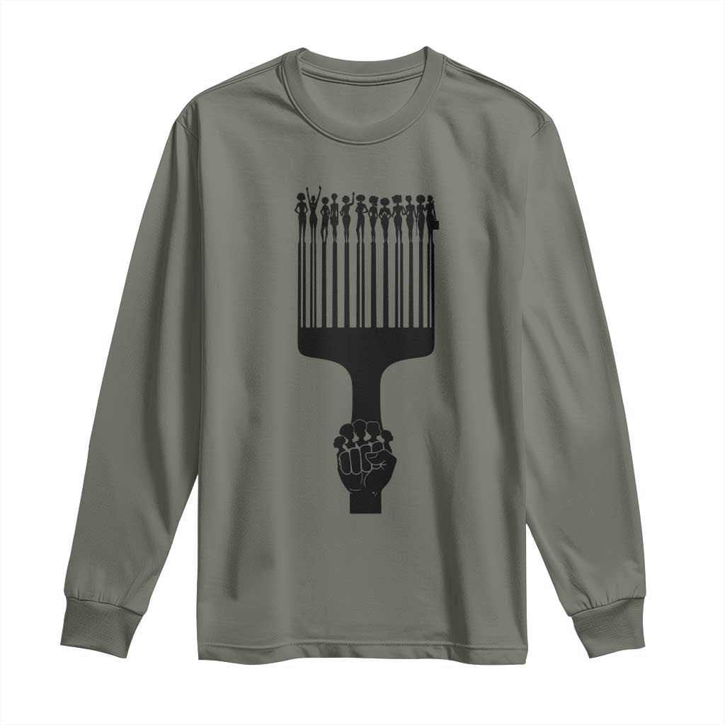 Afro Pick Comb Strong Black Power Fist Long Sleeve Shirt