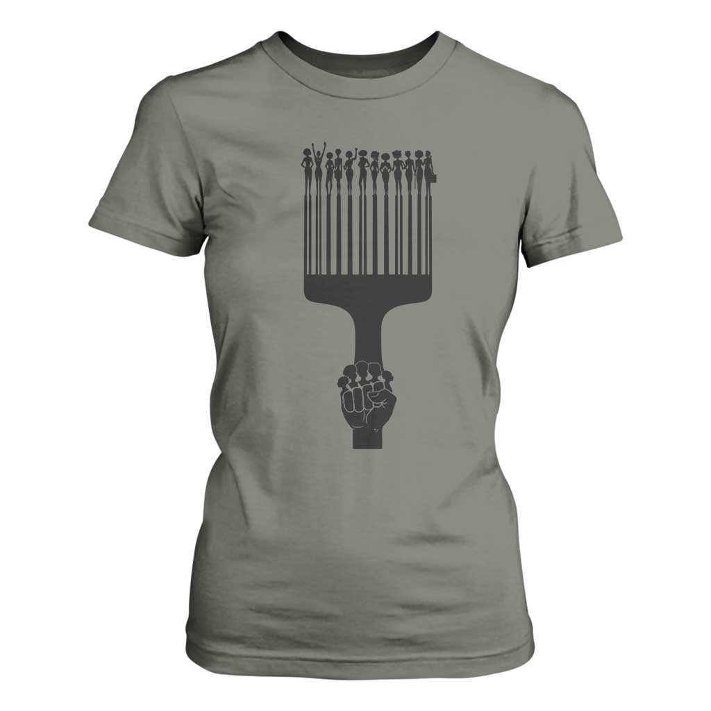 Afro Pick Comb Strong Black Power Fist T Shirt For Women