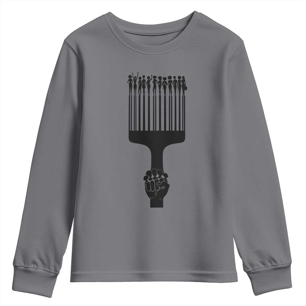 Afro Pick Comb Strong Black Power Fist Youth Sweatshirt