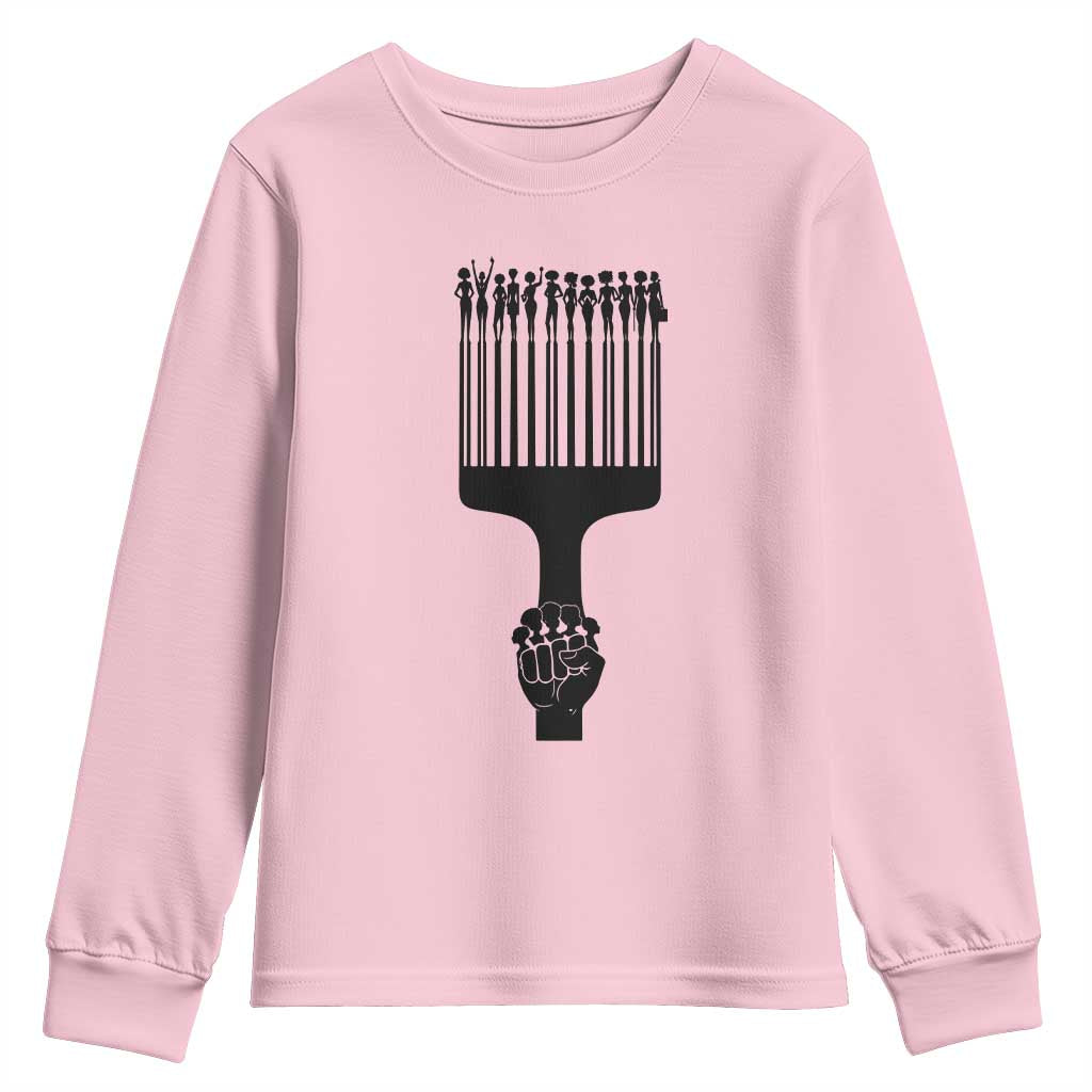 Afro Pick Comb Strong Black Power Fist Youth Sweatshirt