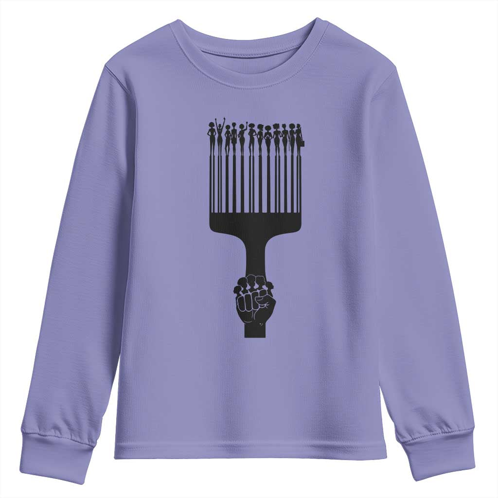 Afro Pick Comb Strong Black Power Fist Youth Sweatshirt