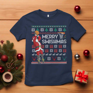 Funny Black Santa Christmas Basketball T Shirt Merry Swishmass Xmas Sport - African Pride