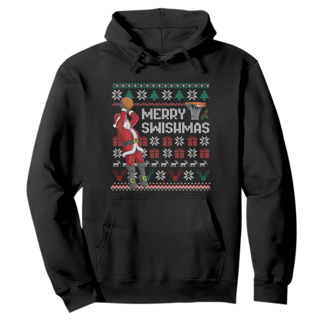 Funny Black Santa Christmas Basketball Hoodie Merry Swishmass Xmas Sport - African Pride