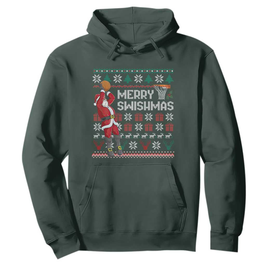 Funny Black Santa Christmas Basketball Hoodie Merry Swishmass Xmas Sport - African Pride