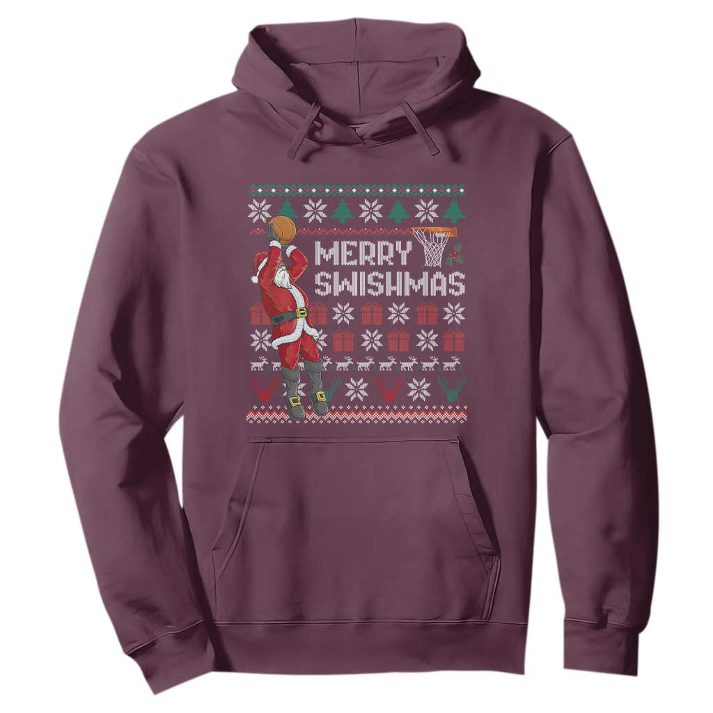 Funny Black Santa Christmas Basketball Hoodie Merry Swishmass Xmas Sport - African Pride
