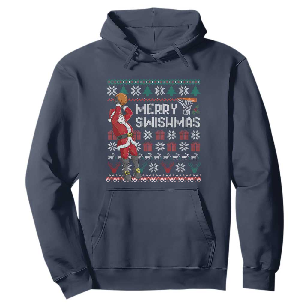 Funny Black Santa Christmas Basketball Hoodie Merry Swishmass Xmas Sport - African Pride