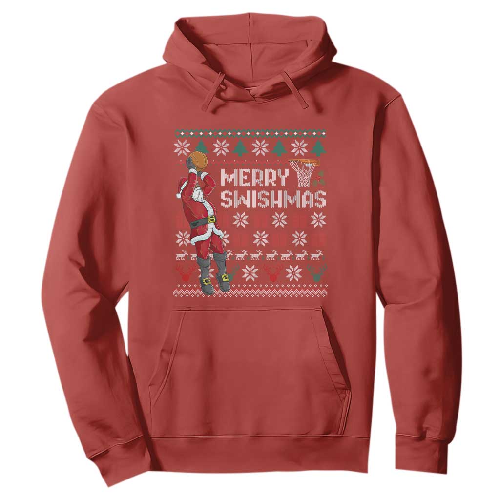 Funny Black Santa Christmas Basketball Hoodie Merry Swishmass Xmas Sport - African Pride