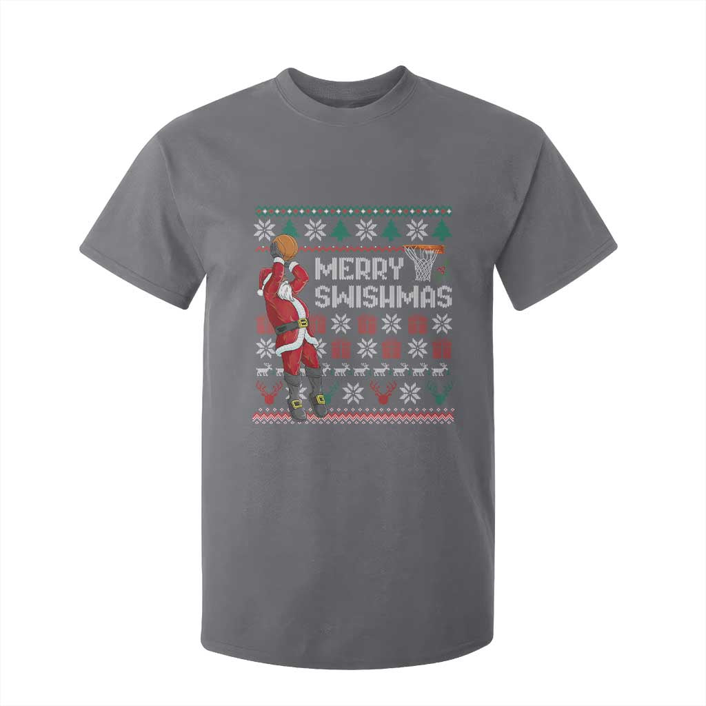 Funny Black Santa Christmas Basketball T Shirt For Kid Merry Swishmass Xmas Sport - African Pride