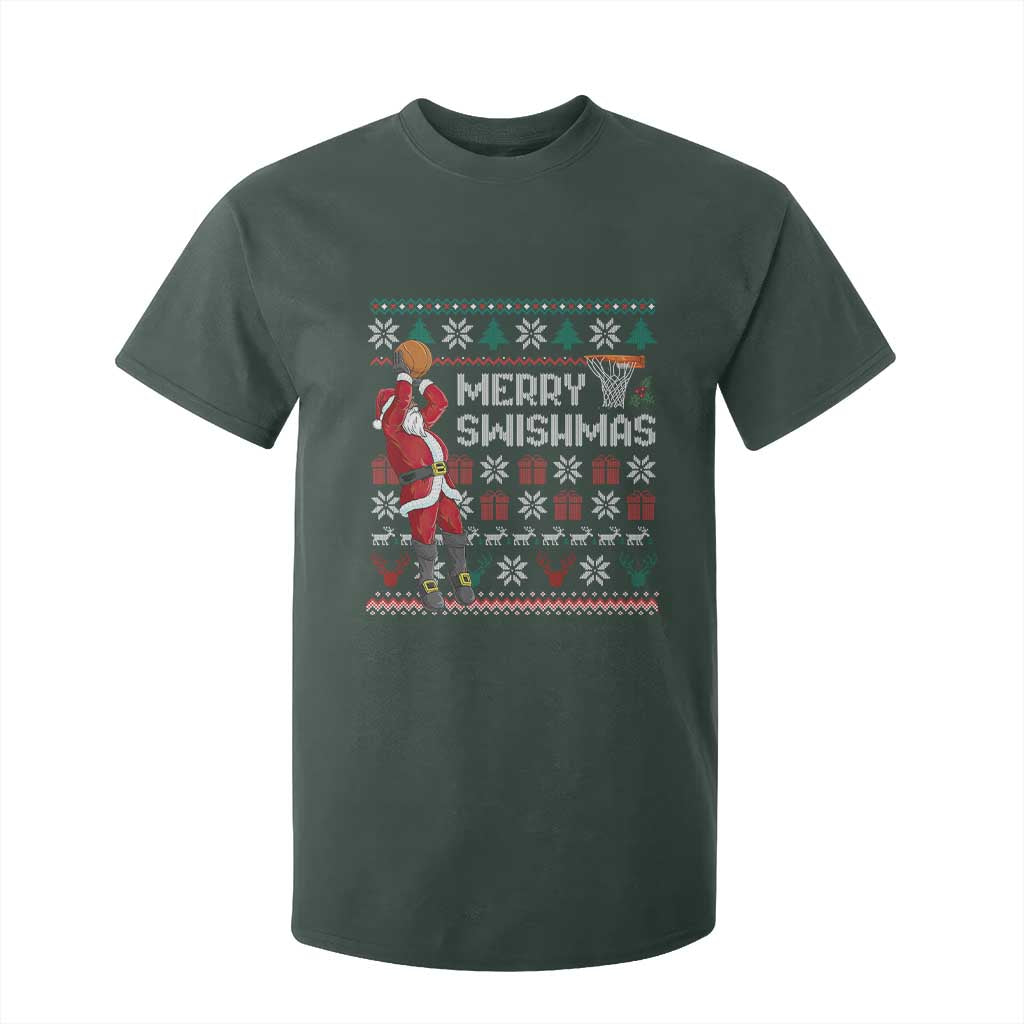 Funny Black Santa Christmas Basketball T Shirt For Kid Merry Swishmass Xmas Sport - African Pride