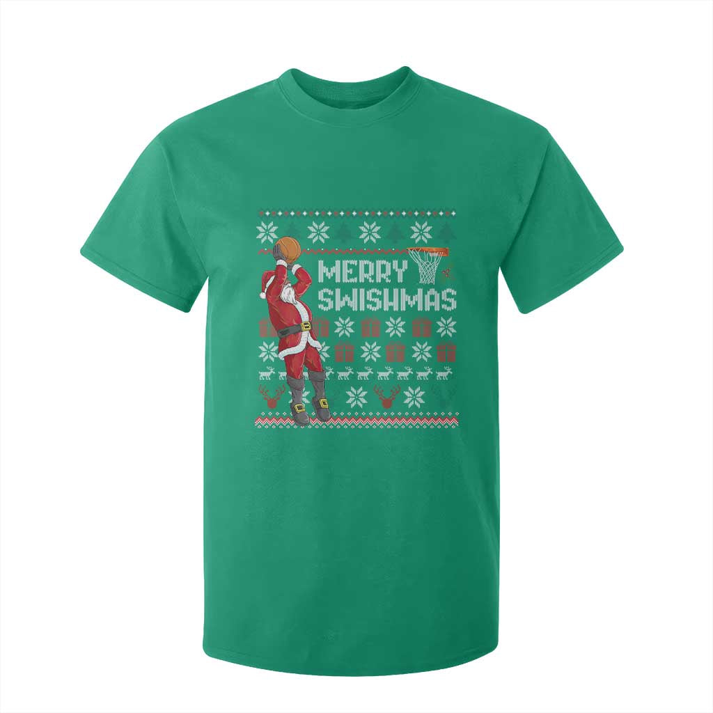 Funny Black Santa Christmas Basketball T Shirt For Kid Merry Swishmass Xmas Sport - African Pride