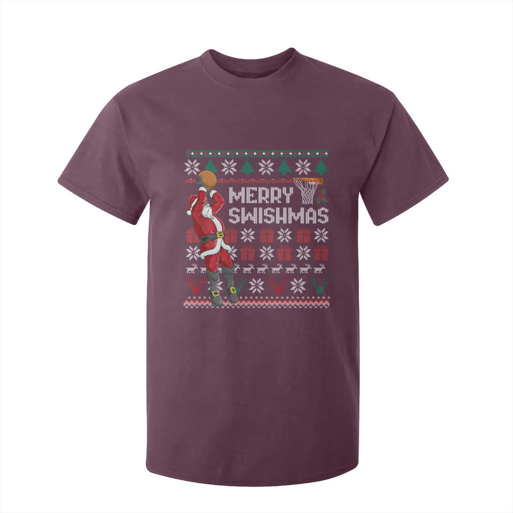 Funny Black Santa Christmas Basketball T Shirt For Kid Merry Swishmass Xmas Sport - African Pride