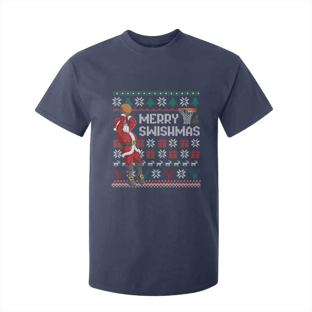 Funny Black Santa Christmas Basketball T Shirt For Kid Merry Swishmass Xmas Sport - African Pride