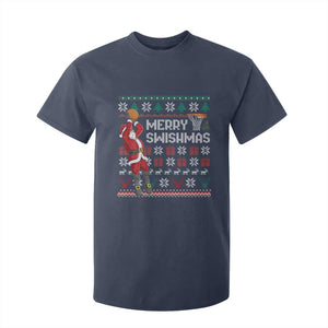 Funny Black Santa Christmas Basketball T Shirt For Kid Merry Swishmass Xmas Sport - African Pride