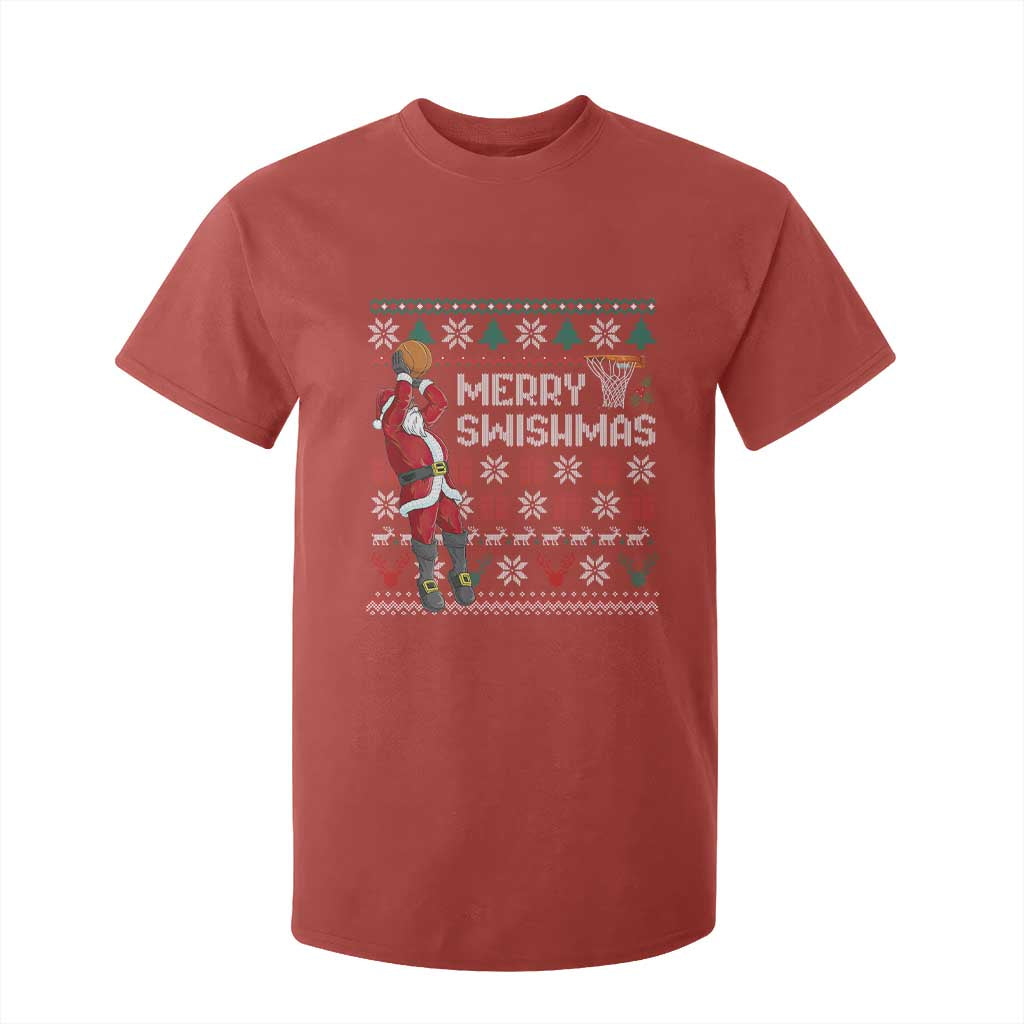 Funny Black Santa Christmas Basketball T Shirt For Kid Merry Swishmass Xmas Sport - African Pride