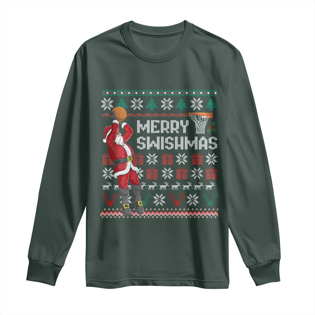 Funny Black Santa Christmas Basketball Long Sleeve Shirt Merry Swishmass Xmas Sport - African Pride