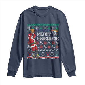 Funny Black Santa Christmas Basketball Long Sleeve Shirt Merry Swishmass Xmas Sport - African Pride