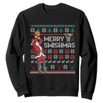 Funny Black Santa Christmas Basketball Sweatshirt Merry Swishmass Xmas Sport - African Pride
