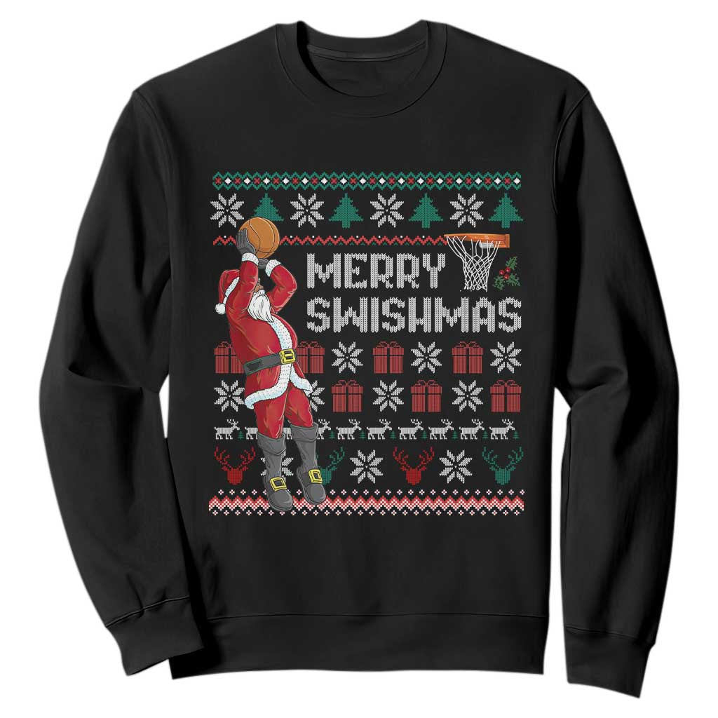 Funny Black Santa Christmas Basketball Sweatshirt Merry Swishmass Xmas Sport - African Pride