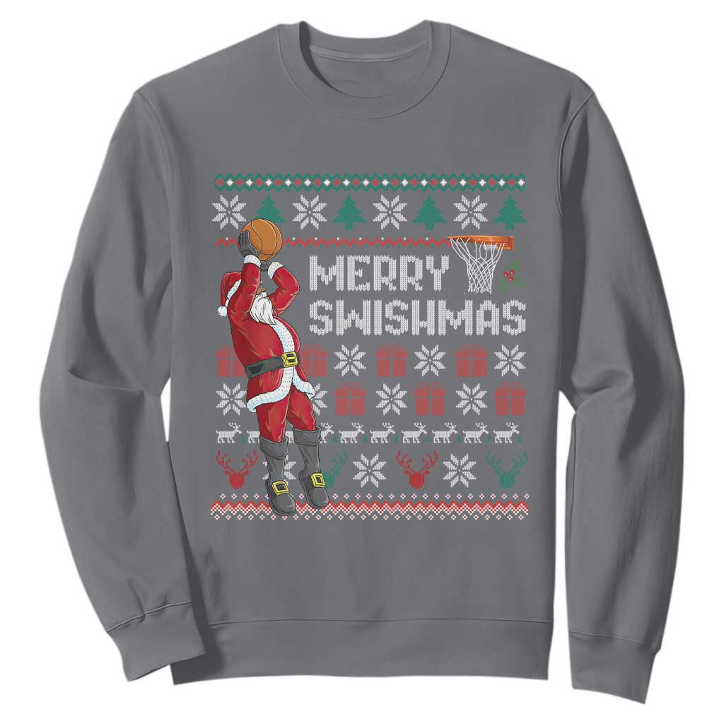 Funny Black Santa Christmas Basketball Sweatshirt Merry Swishmass Xmas Sport - African Pride