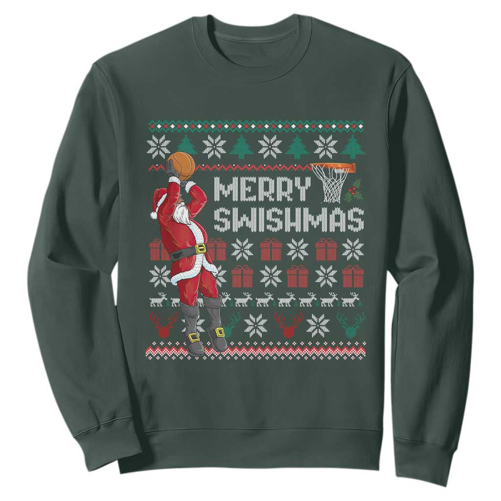 Funny Black Santa Christmas Basketball Sweatshirt Merry Swishmass Xmas Sport - African Pride