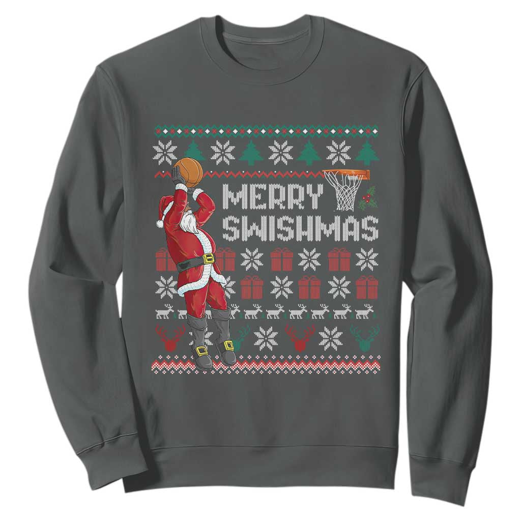 Funny Black Santa Christmas Basketball Sweatshirt Merry Swishmass Xmas Sport - African Pride