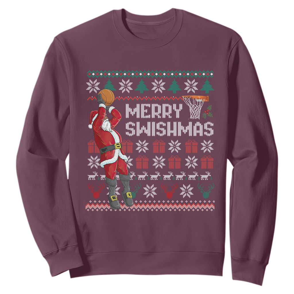 Funny Black Santa Christmas Basketball Sweatshirt Merry Swishmass Xmas Sport - African Pride